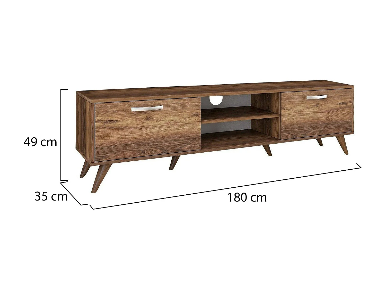 Meuble TV Aldh, Buffet de salon, Armoire basse pour TV, Base murale de rangement, 180x35h49 cm, Noyer