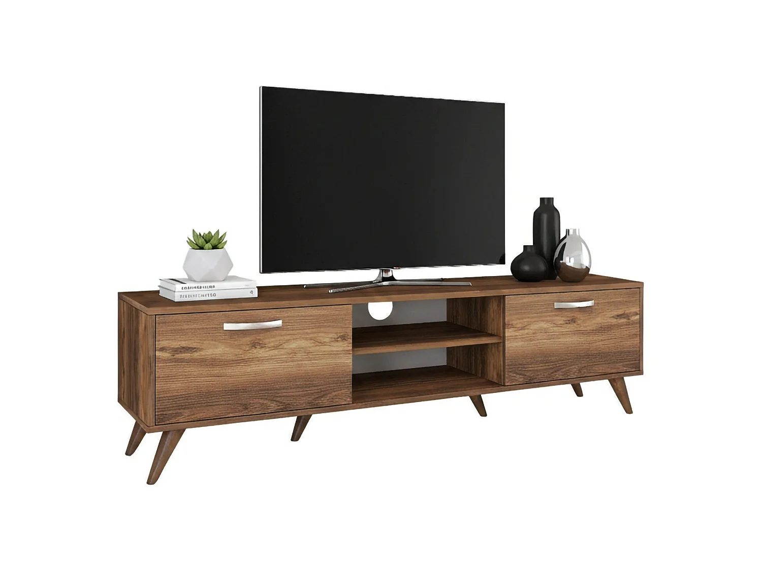 Meuble TV Aldh, Buffet de salon, Armoire basse pour TV, Base murale de rangement, 180x35h49 cm, Noyer
