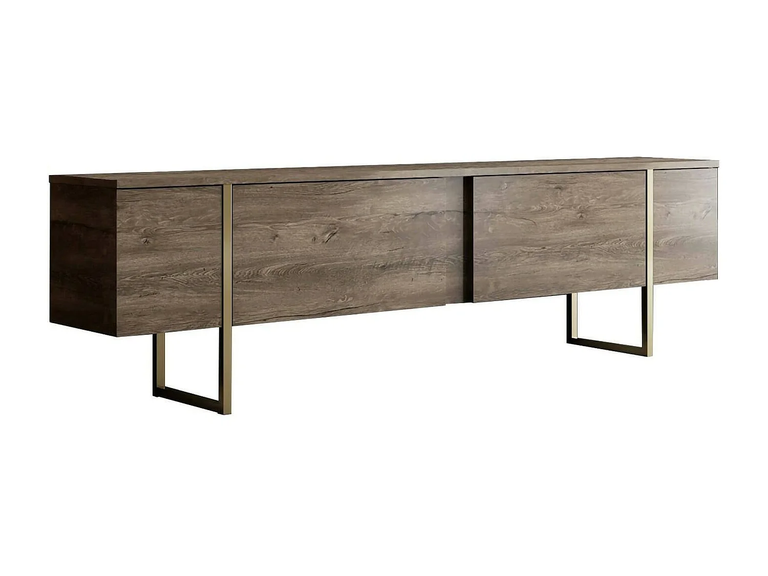 Fernsehschrank Dgridell, Ständer für Wohnzimmerfernseher, Niedriges Wohnzimmer-Sideboard, TV-Ständerbasis, 180x30h50 cm, Walnuss und Gold
