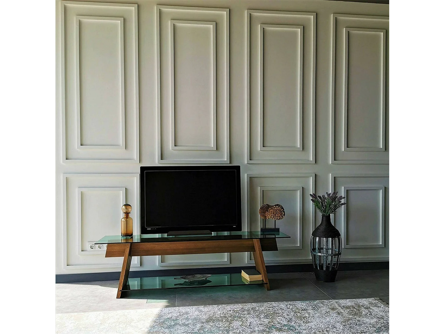 Dpotenz tv-meubel, woonkamermeubel, lage tv-meubel, wandstandaard, 158x40h45 cm, walnoot en groen