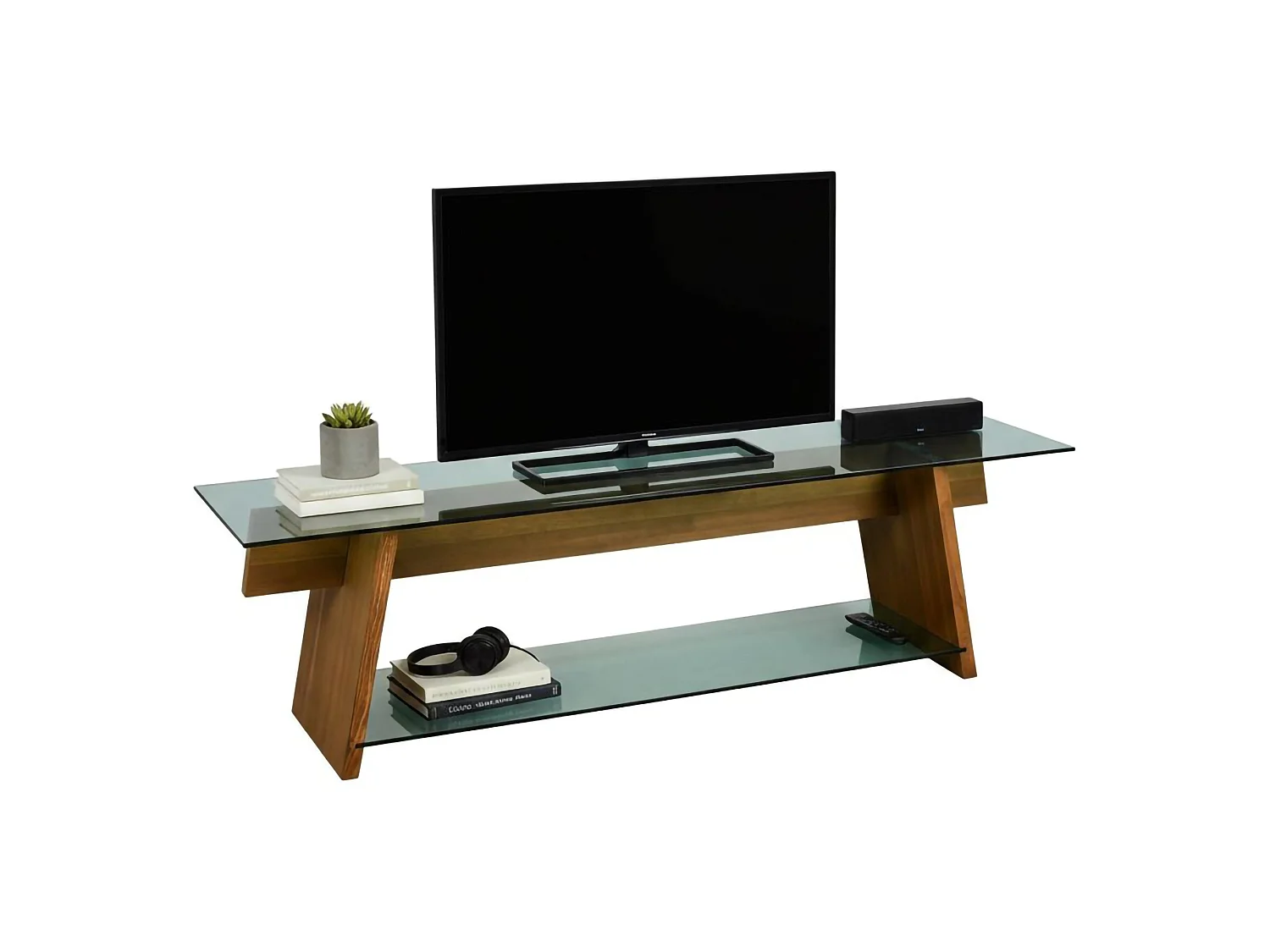 Dpotenz tv-meubel, woonkamermeubel, lage tv-meubel, wandstandaard, 158x40h45 cm, walnoot en groen