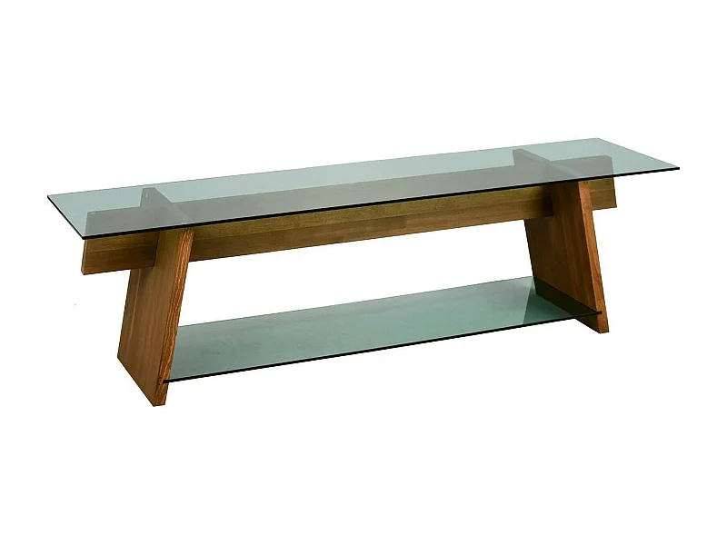 Mueble de televisión Dpotenz, Aparador de salón, Mueble bajo para TV, Base de pared equipada, 158x40h45 cm, Nogal y Verde