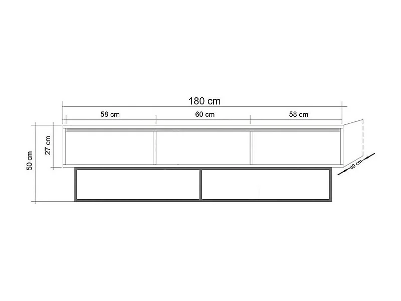 Meuble TV Eos, Buffet de salon, Armoire basse pour TV, Base murale de rangement, 180x40h50 cm, Noyer et Noir