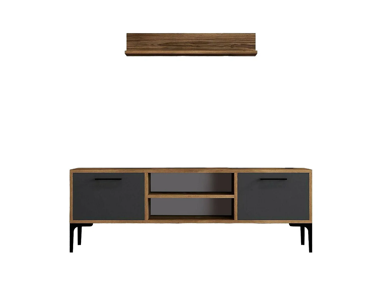 Dpiston tv-meubel, woonkamermeubel, kleine pe-kastR TV, wandvoet, 140x30h48 cm, walnoot en antraciet