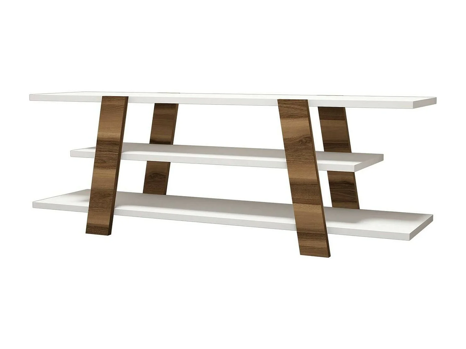 Fernsehschrank Doukhadd, Ständer für Wohnzimmerfernseher, Niedriges Wohnzimmer-Sideboard, TV-Ständerbasis, 120x34h42 cm, Walnuss und WeiÃŸ