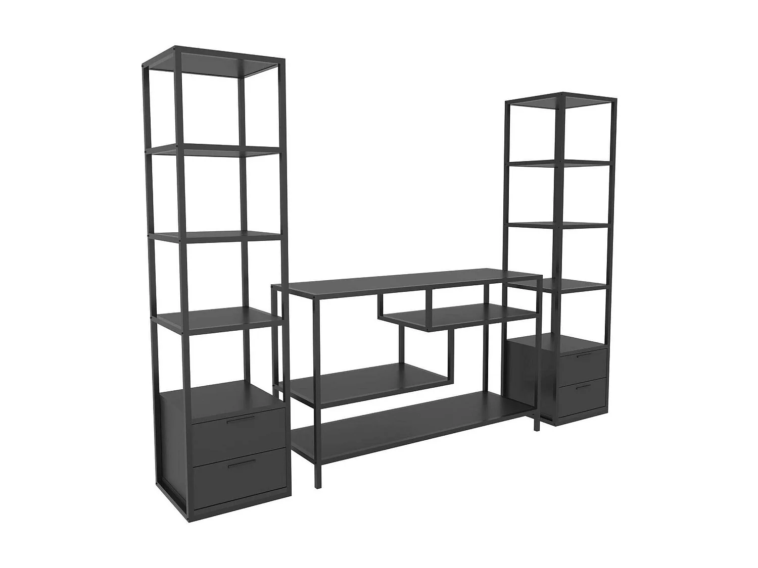 Meuble Mural Titan, Composition du salon, Meubles de salon polyvalents, Meuble télé, 198x39h160 cm, Noir et Anthracite