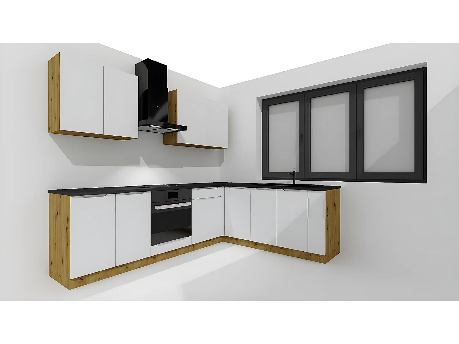 Cuisine complète d'angle ISYA 9 éléments couleur Gris clair/Artisan - Longueur 200/260 cm