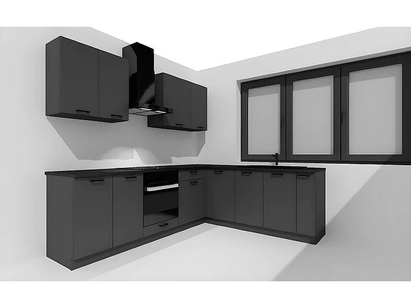 Cuisine complète d'angle ANIA 9 éléments couleur Graphite - Longueur 200/260 cm