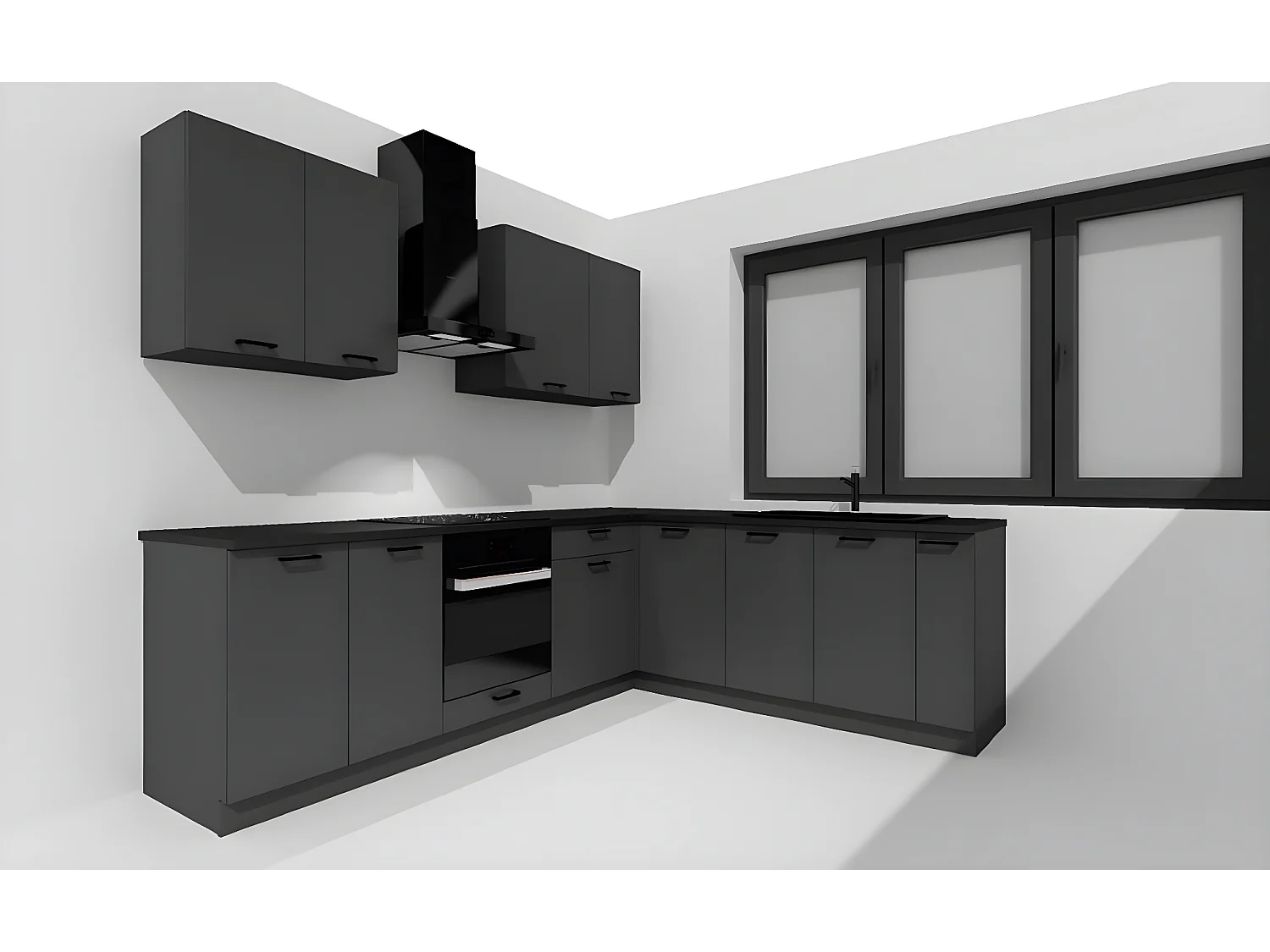 Cuisine complète d'angle ANIA 9 éléments couleur Graphite - Longueur 200/260 cm