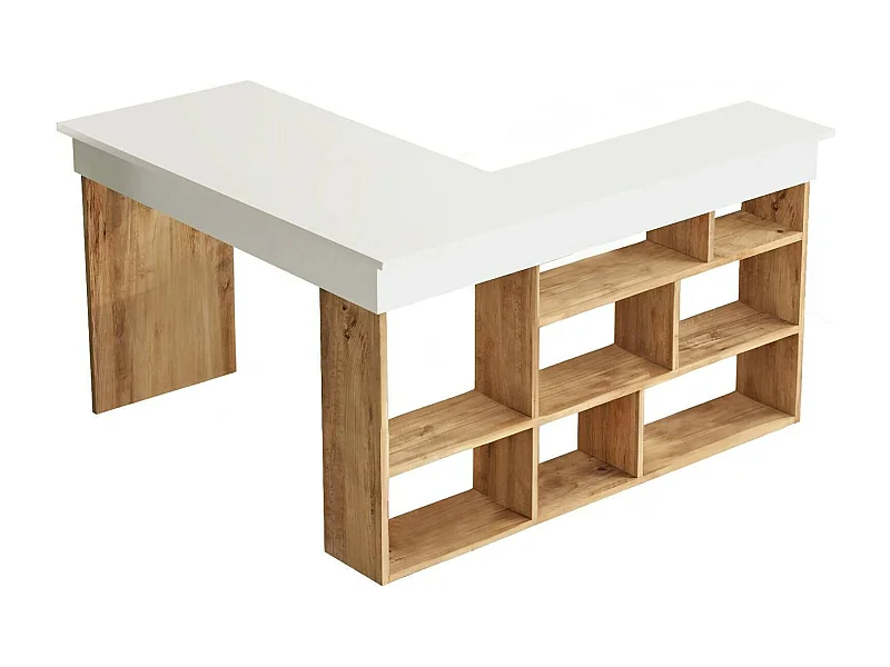 Mesa de trabalhoDfavasul, Mesa de trabalho multiusos, Mesa de escritório com suporte para PC, Bancada, 129x120h72 cm, Carvalho e Branco