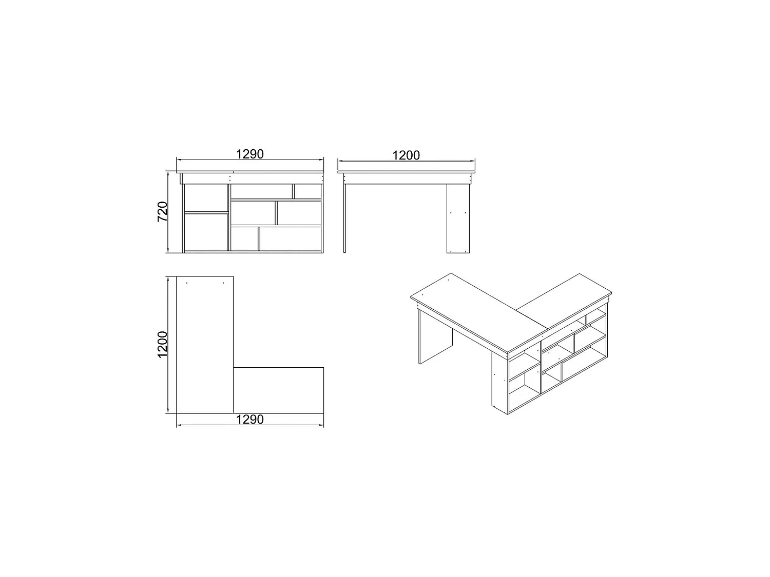 Mesa de trabalhoDfavasul, Mesa de trabalho multiusos, Mesa de escritório com suporte para PC, Bancada, 129x120h72 cm, Carvalho e Branco