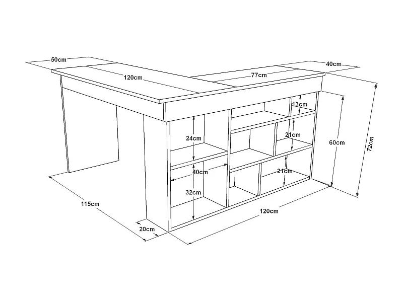 Schreibtisch Dfavasul, Mehrzweckschreibtisch, Bürotisch für PC, Eckschreibtisch, 129x120h72 cm, Eiche und WeiÃŸ
