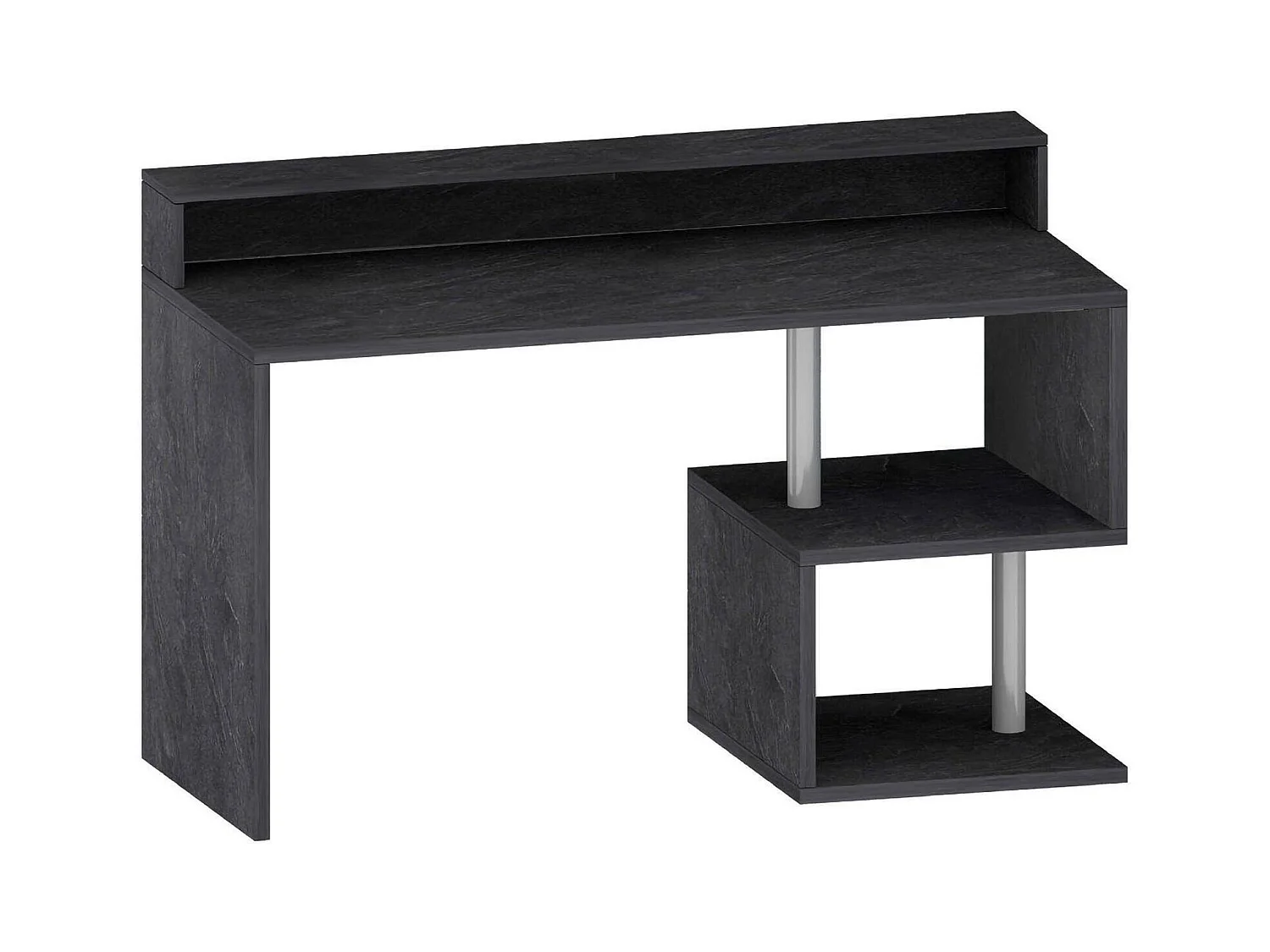 Bureau Alain, Bureau linéaire avec étagères de rangement avec lampes LED, Bureau polyvalent avec plateau, 140x60h93 cm, Ardoise