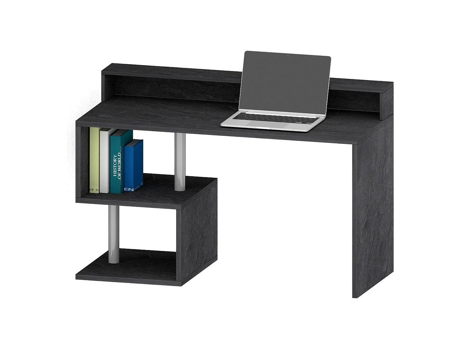 Dcaldirol Bureau, Lineair Bureau met Opbergplanken en LED Verlichting, Multifunctioneel Bureau met Sopralzo, 140x60h93 cm, Leisteen