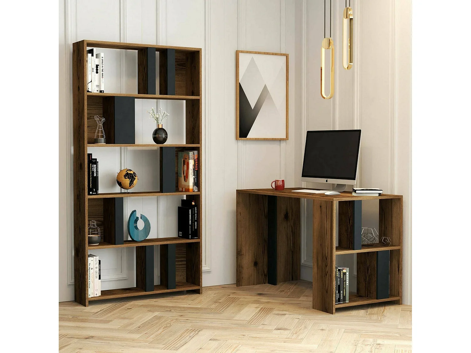 Schreibtisch Dpadalin, Mehrzweckschreibtisch, Bürotisch für PC, Eckschreibtisch, 120x60h75 cm, Walnuss und Anthrazit