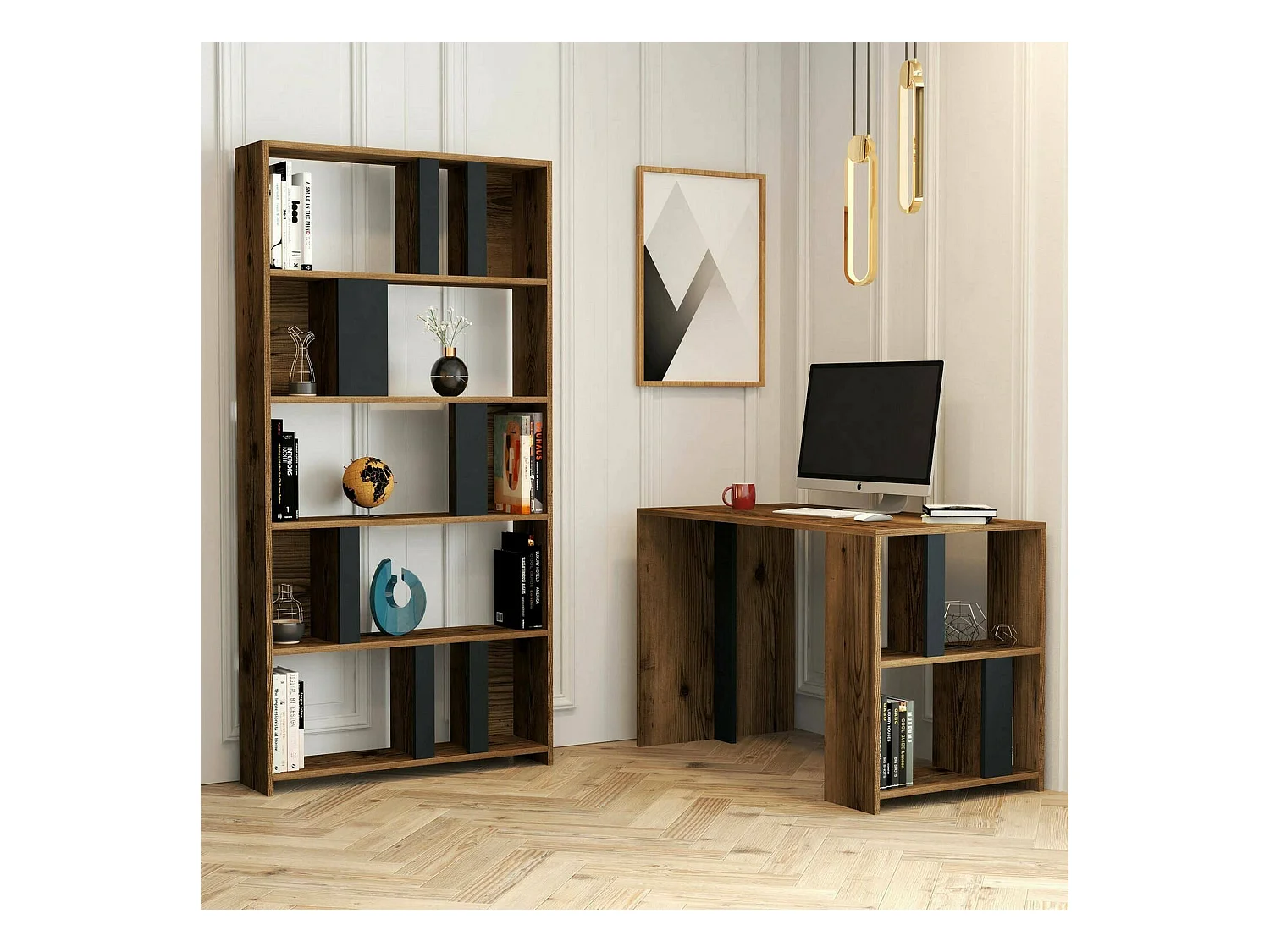 Bureau Mirach, Pupitre polyvalent, Table de bureau pour PC, Plan de travail, 120x60h75 cm, Noyer et Anthracite