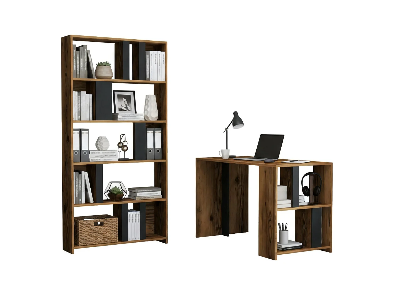 Bureau Mirach, Pupitre polyvalent, Table de bureau pour PC, Plan de travail, 120x60h75 cm, Noyer et Anthracite