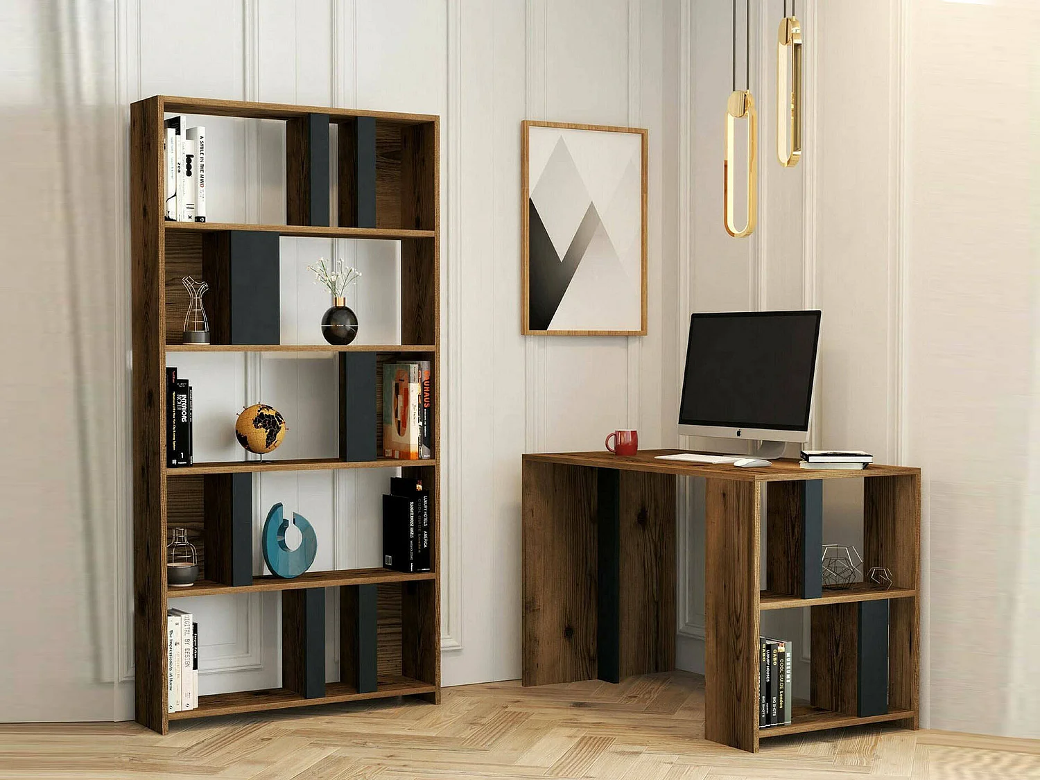 Bureau Mirach, Pupitre polyvalent, Table de bureau pour PC, Plan de travail, 120x60h75 cm, Noyer et Anthracite