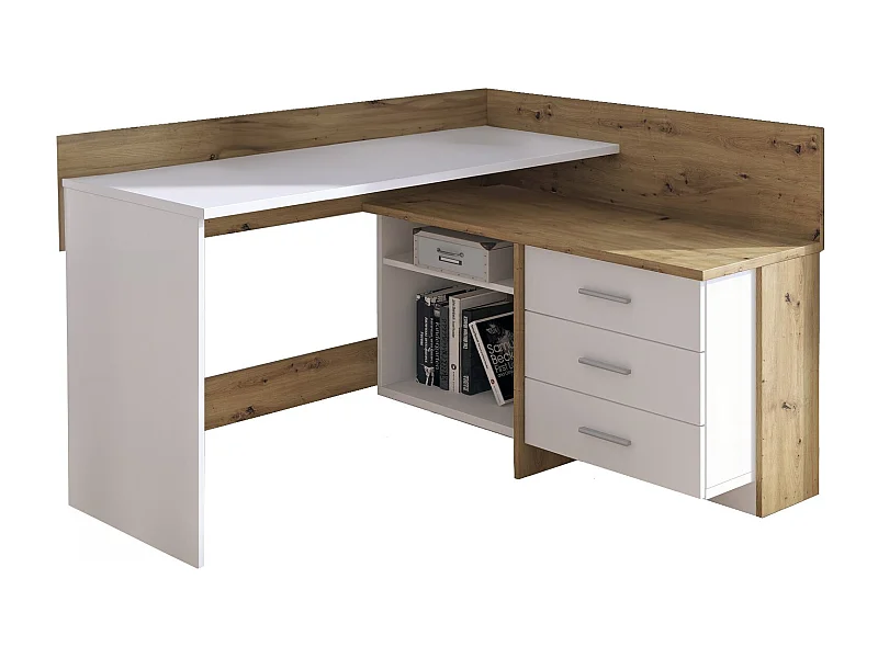 Dmora - Scrivania Elsa, 130x112h82 cm, Bianco e Rovere Nodi