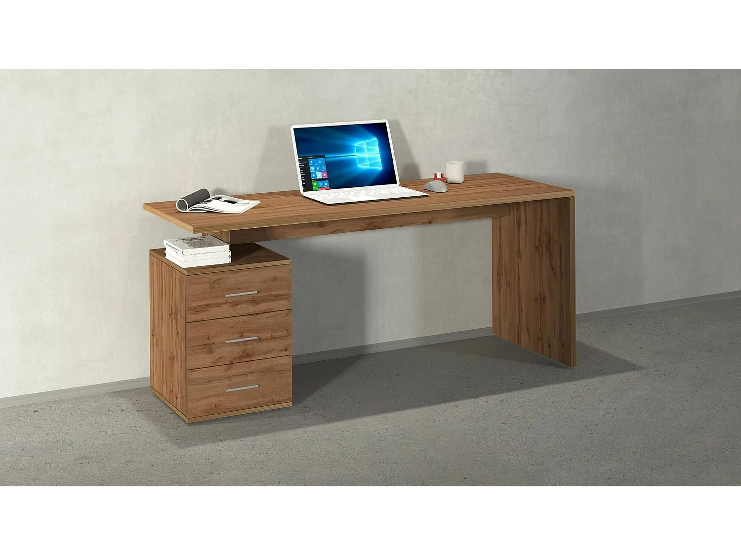 Mesa Dchiellin, Mesa de trabalho linear, Mesa de escritório multiuso, Mesa de poupança de espaço multi-posição, 160x60h75 cm, Carvalho