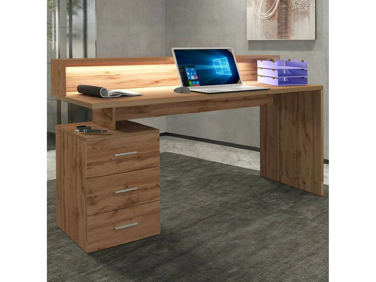 Bureau Svevo, Bureau avec plateau, Bureau polyvalent, Bureau multiposition gain de place, 160x60h90 cm, Chêne