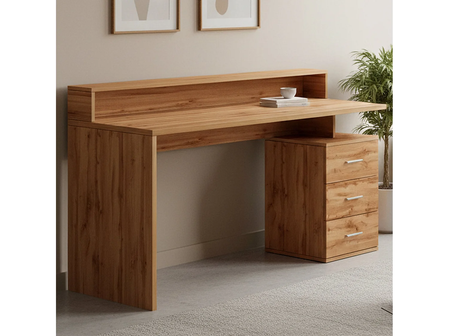 Bureau Svevo, Bureau avec plateau, Bureau polyvalent, Bureau multiposition gain de place, 160x60h90 cm, Chêne