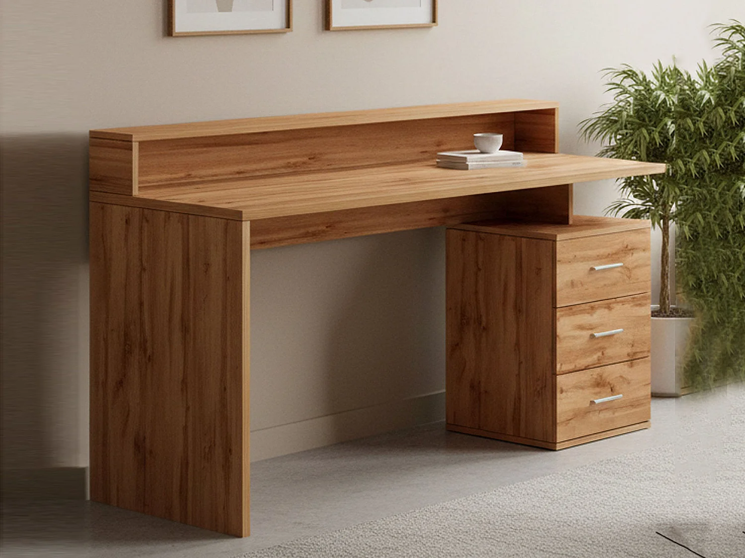 Bureau Svevo, Bureau avec plateau, Bureau polyvalent, Bureau multiposition gain de place, 160x60h90 cm, Chêne