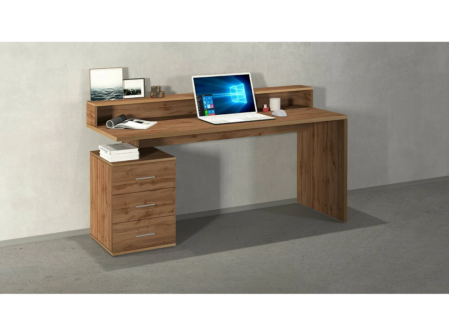 ScrivAnia Dcaligar, Bureau met LED verlichting, Multifunctioneel bureau, Multi-position ruimtebesparend bureau, 160x60h90 cm, Eiken