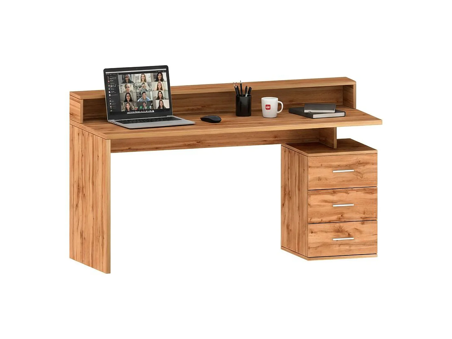 ScrivAnia Dcaligar, Bureau met LED verlichting, Multifunctioneel bureau, Multi-position ruimtebesparend bureau, 160x60h90 cm, Eiken