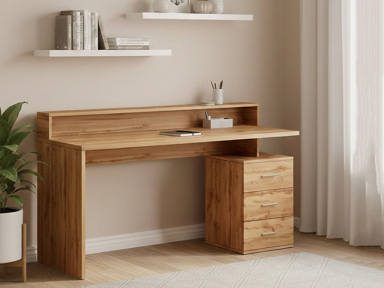 ScrivAnia Dcaligar, Bureau met LED verlichting, Multifunctioneel bureau, Multi-position ruimtebesparend bureau, 160x60h90 cm, Eiken