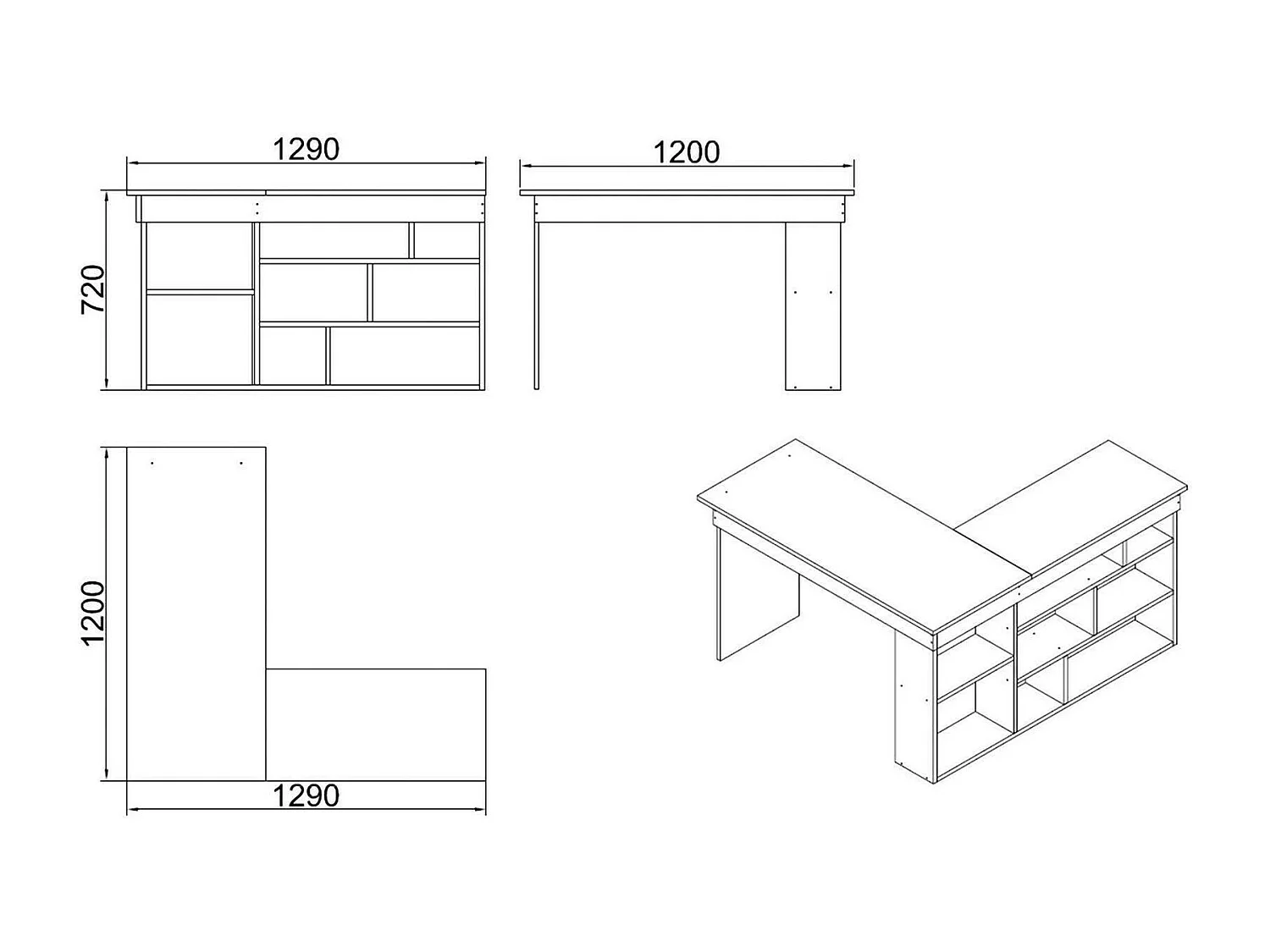 Scrivania Altin, Angolare, 120x129x72h cm Bianco