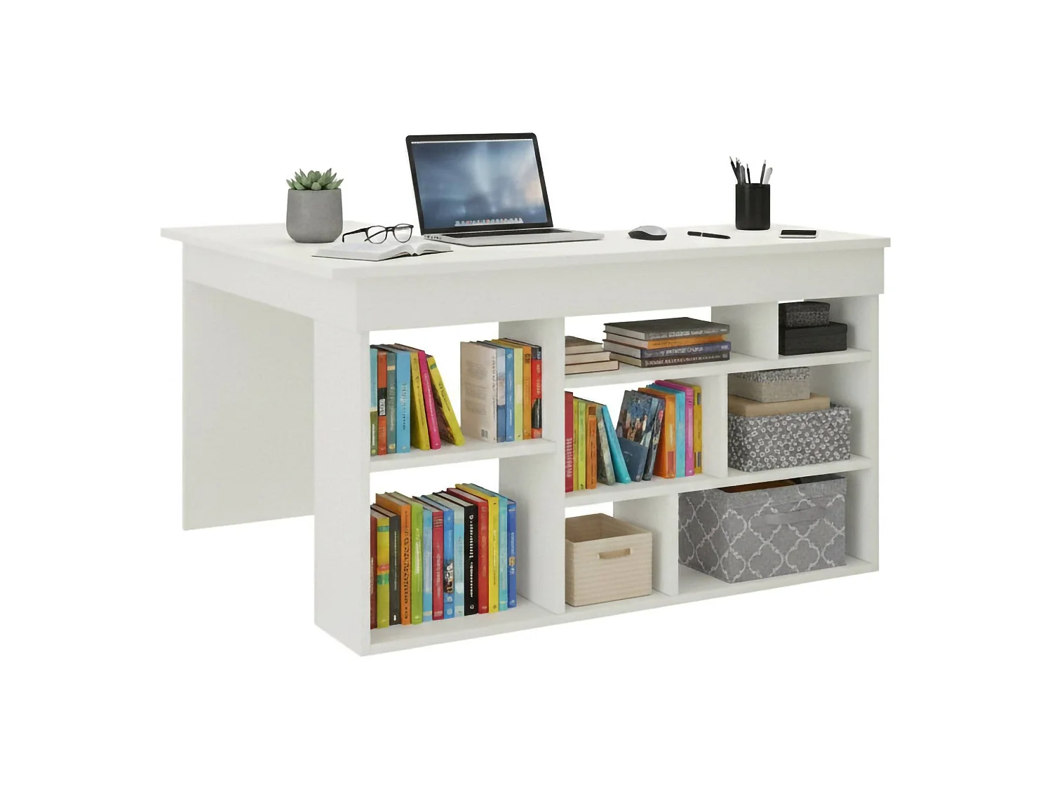 Bureau Angete, Pupitre polyvalent, Table de bureau pour PC, Plan de travail, 129x120h72 cm, Blanc