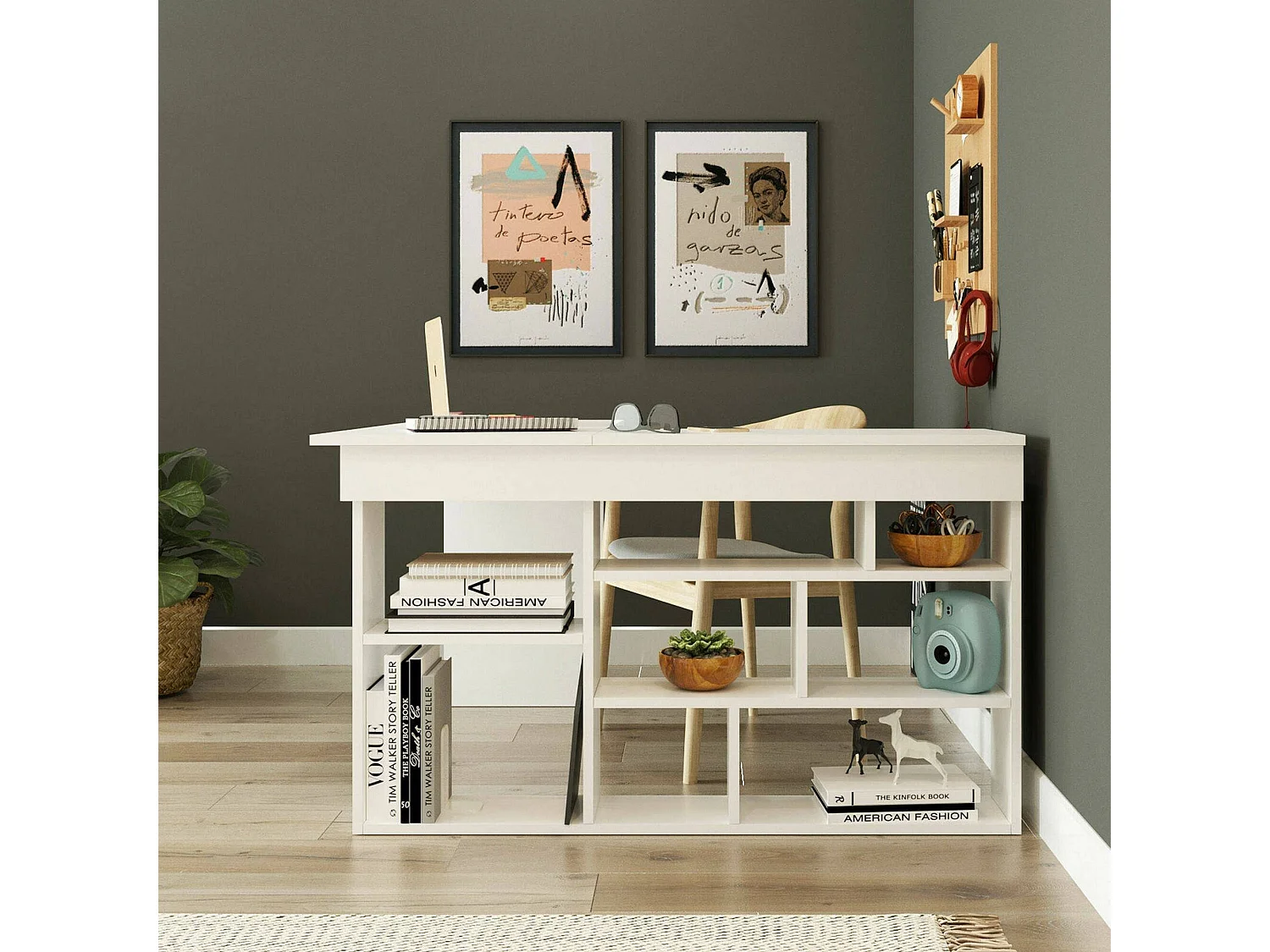 Bureau Angete, Pupitre polyvalent, Table de bureau pour PC, Plan de travail, 129x120h72 cm, Blanc