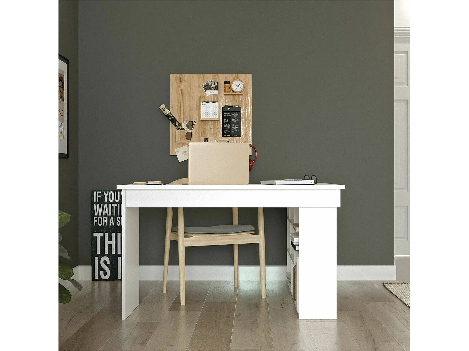 Bureau Angete, Pupitre polyvalent, Table de bureau pour PC, Plan de travail, 129x120h72 cm, Blanc
