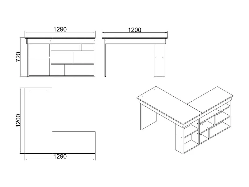 Bureau Angete, Pupitre polyvalent, Table de bureau pour PC, Plan de travail, 129x120h72 cm, Blanc