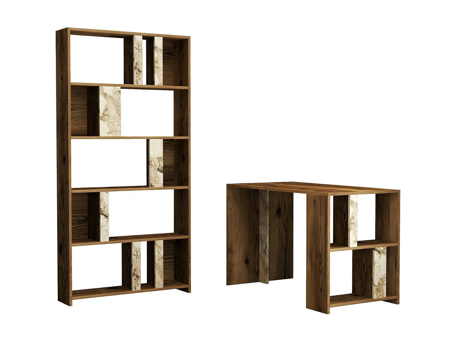 Schreibtisch Dpadalin, Mehrzweckschreibtisch, Bürotisch für PC, Eckschreibtisch, 120x60h75 cm, Nussbaum und WeiÃŸer Marmor