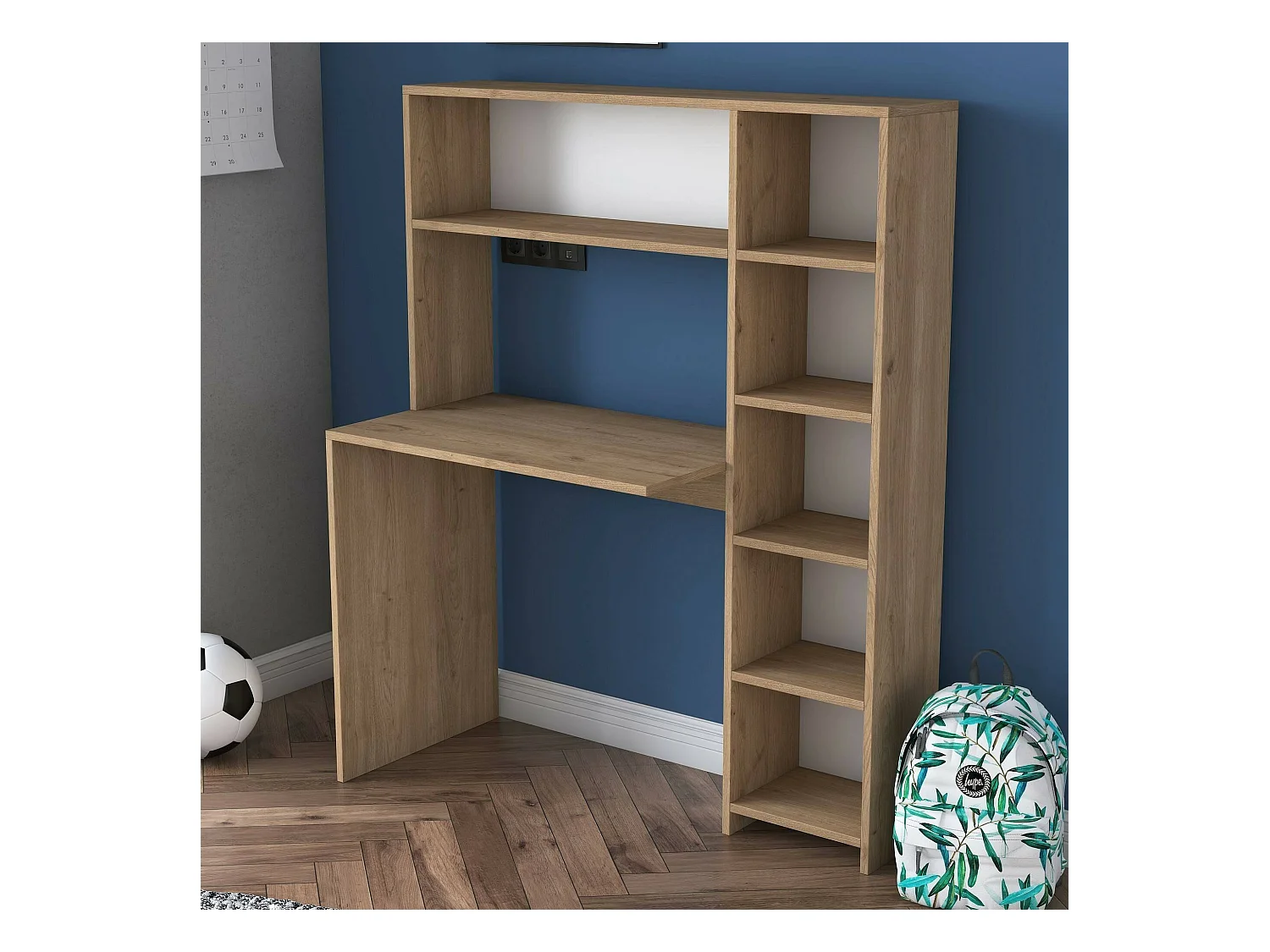 Bureau Callidora, Pupitre polyvalent, Table de bureau pour PC, Plan de travail, 113x40h142 cm, Chêne