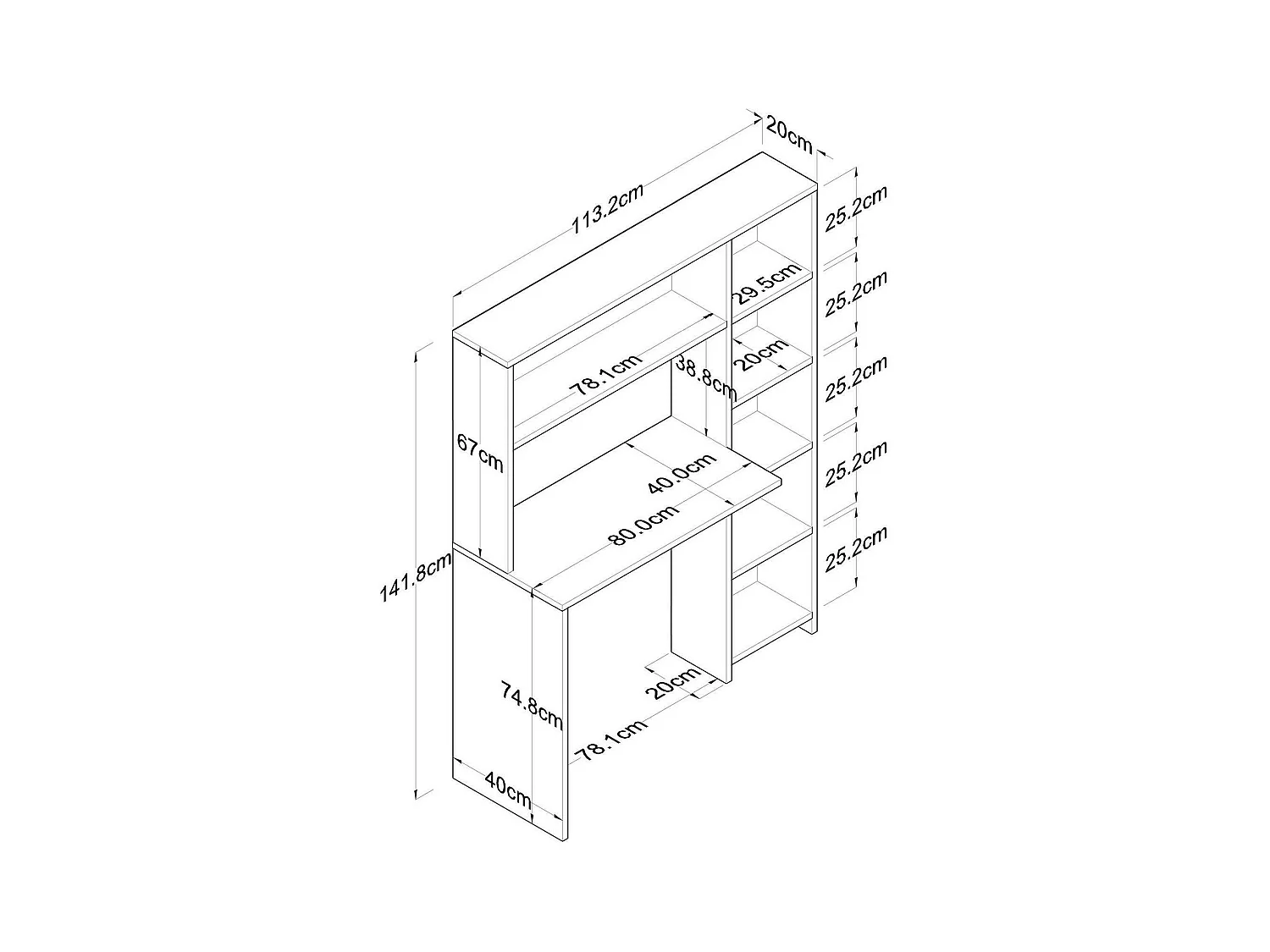 Bureau Callidora, Pupitre polyvalent, Table de bureau pour PC, Plan de travail, 113x40h142 cm, Chêne