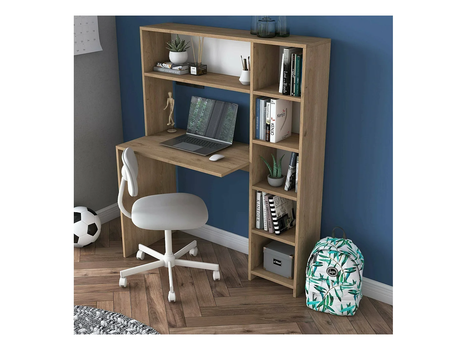 Bureau Callidora, Pupitre polyvalent, Table de bureau pour PC, Plan de travail, 113x40h142 cm, Chêne