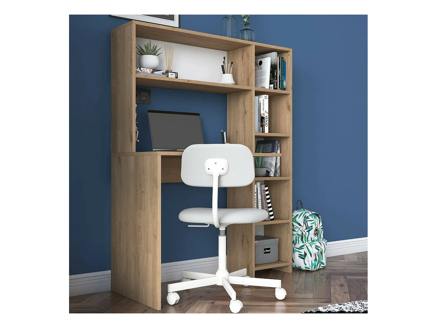 Bureau Callidora, Pupitre polyvalent, Table de bureau pour PC, Plan de travail, 113x40h142 cm, Chêne