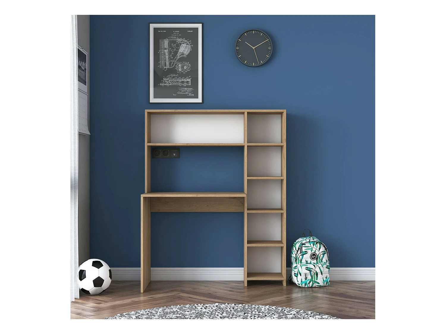 Bureau Callidora, Pupitre polyvalent, Table de bureau pour PC, Plan de travail, 113x40h142 cm, Chêne