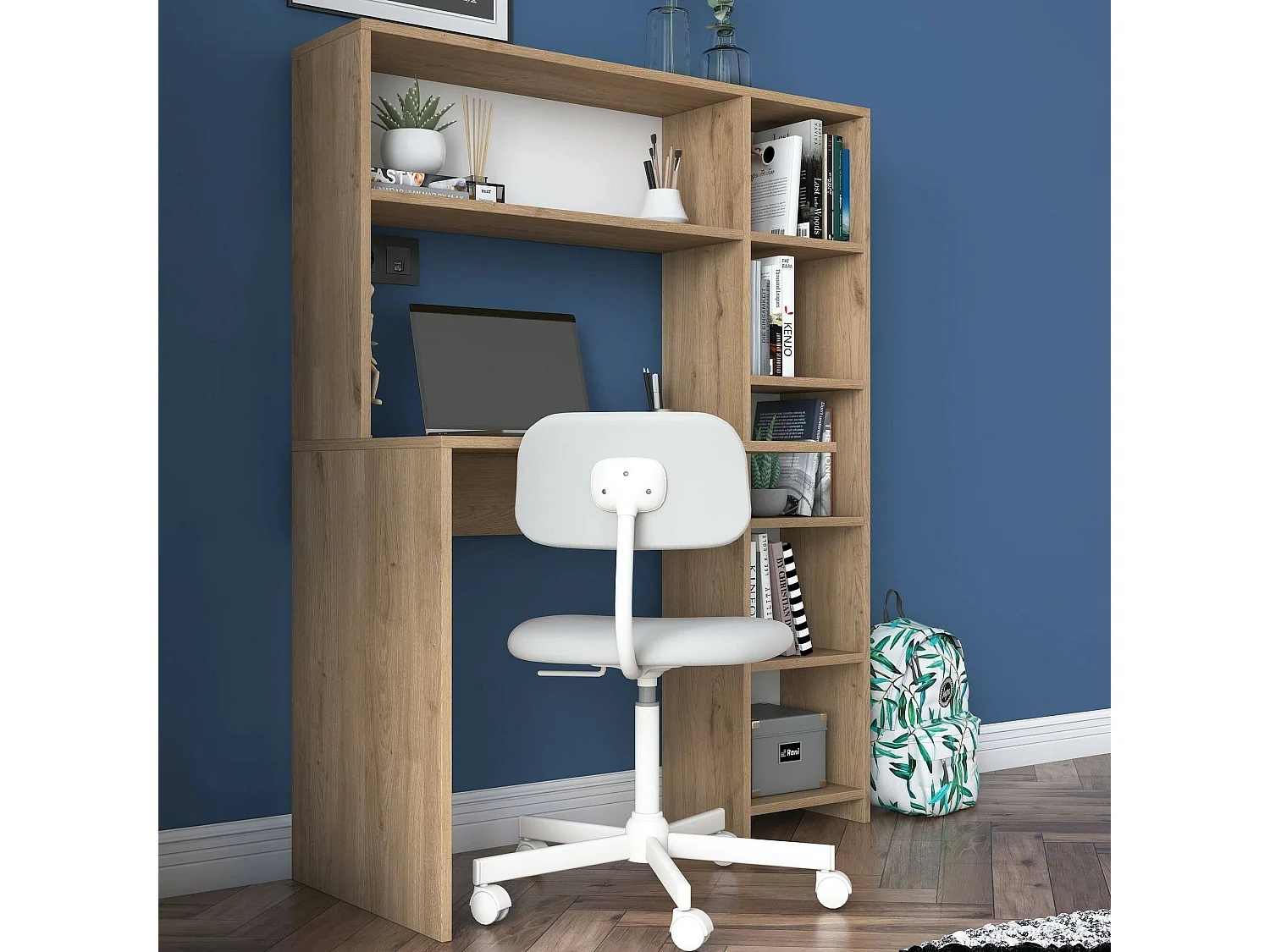 Escritorio Dghin, Escritorio multiusos, Mesa de oficina para PC, El plan de trabajo, 113x40h142 cm, Roble