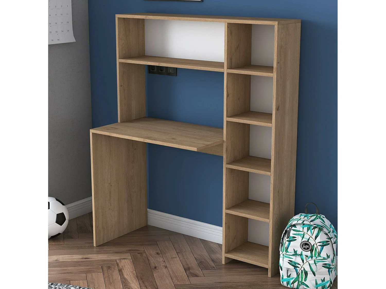 Dghin Bureau, Multifunctioneel Bureau, PC Houder Bureau Tafel, Werkblad, 113x40h142 cm, Eiken