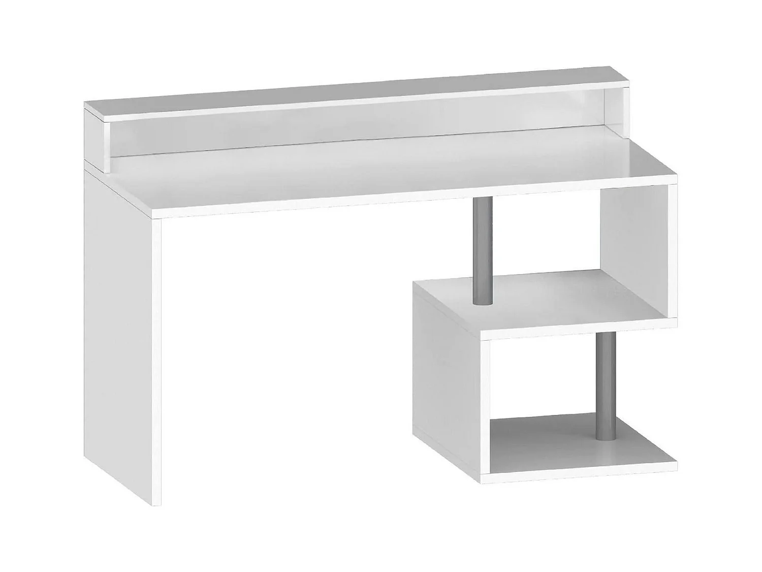 Dcal bureauDirol, Lineair bureau met opbergplanken en LED verlichting, Multifunctioneel bureau met blad, 140x60h93 cm, Wit
