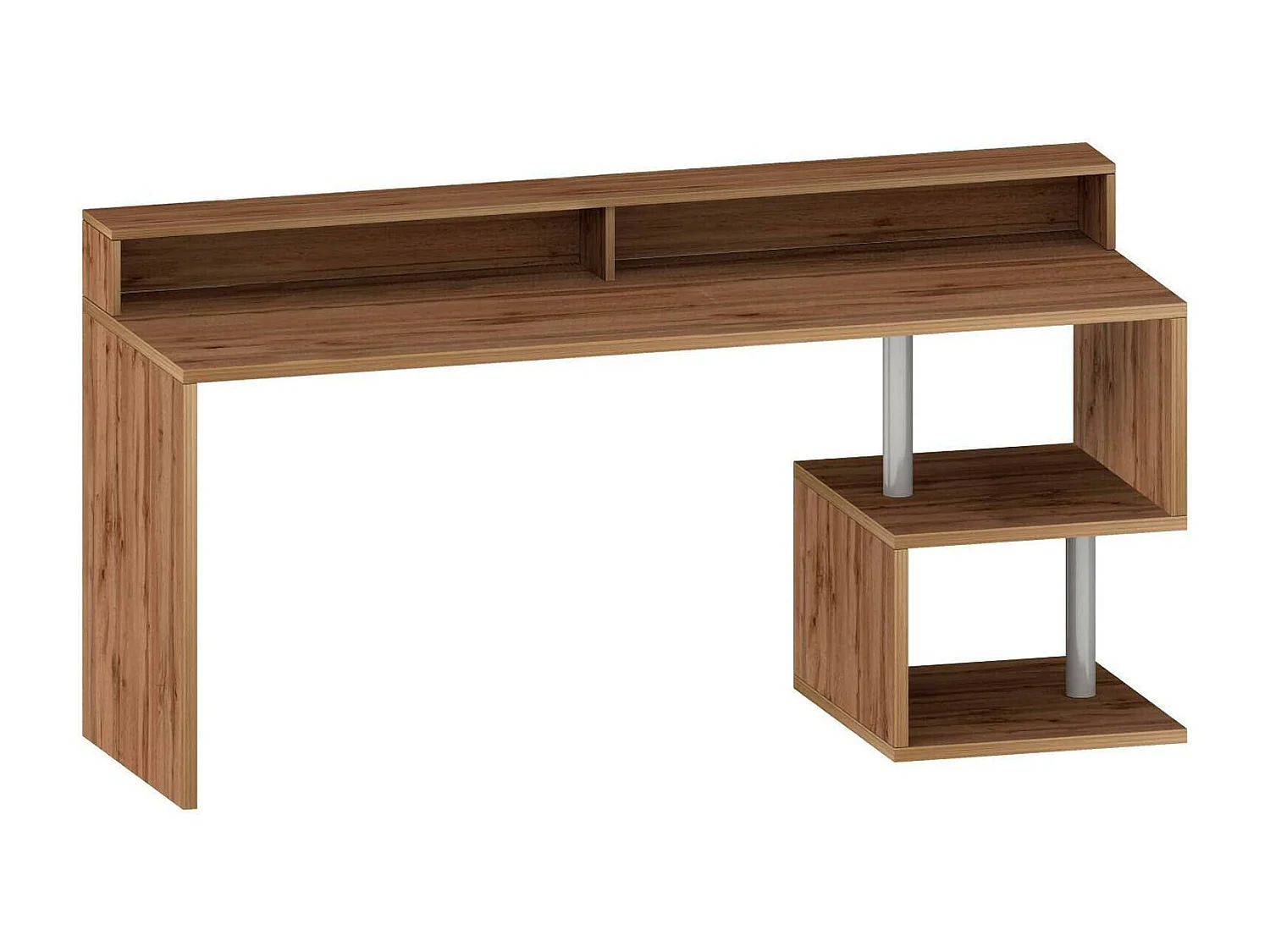 Bureau Serafino, Bureau linéaire avec étagères de rangement, Bureau polyvalent avec plateau, 180x60h93 cm, Chêne