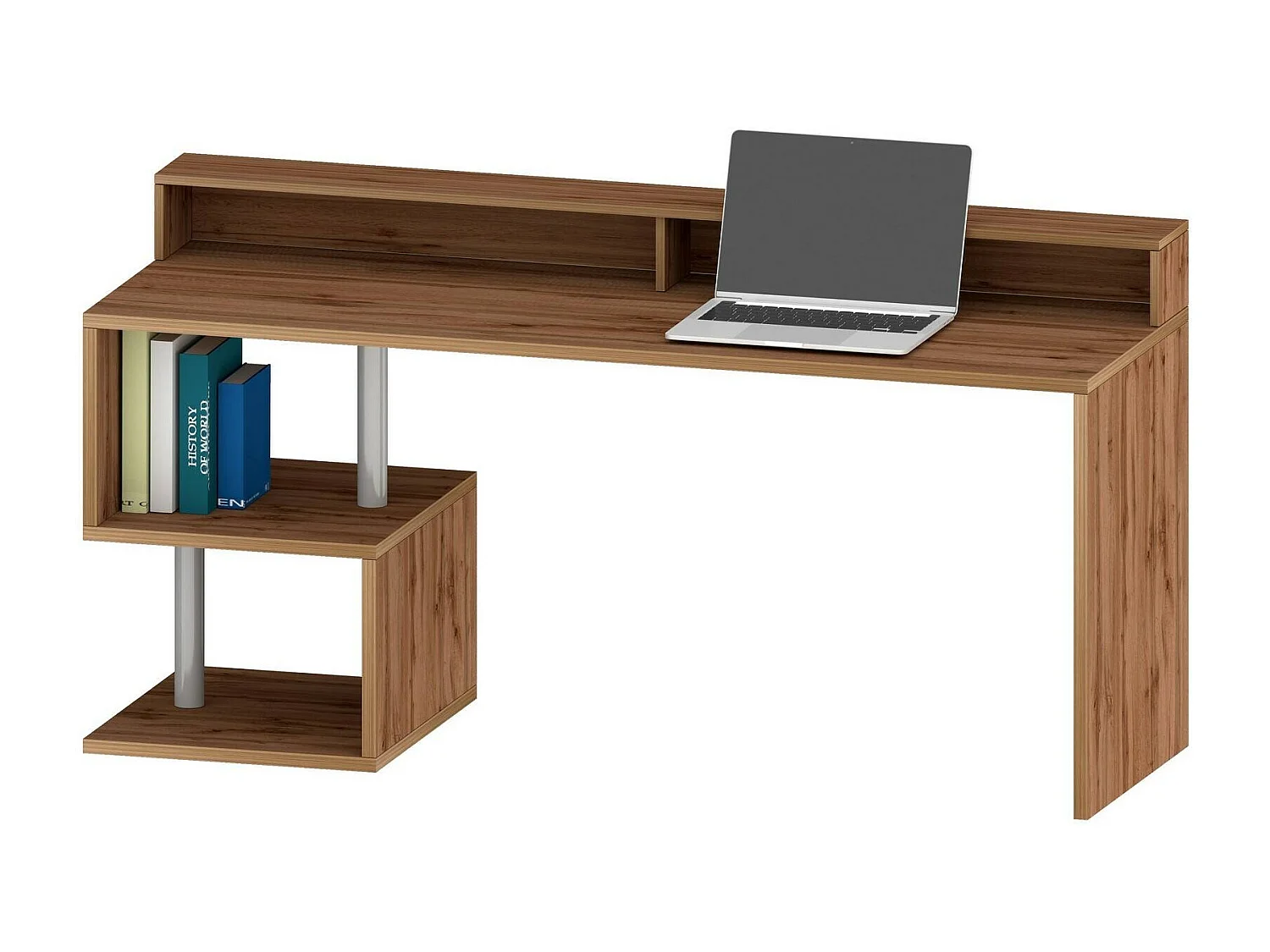 Bureau Serafino, Bureau linéaire avec étagères de rangement, Bureau polyvalent avec plateau, 180x60h93 cm, Chêne