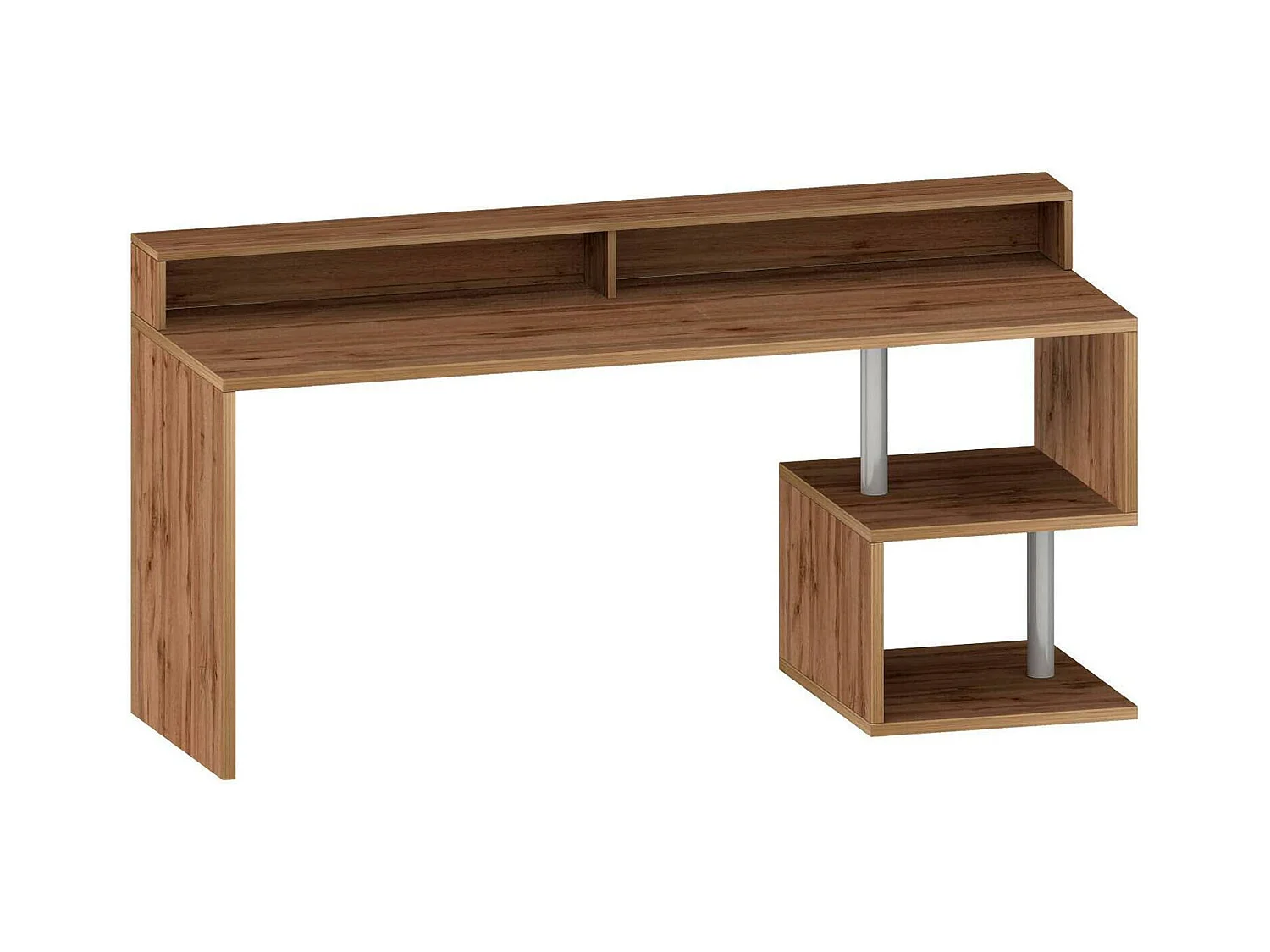 Bureau Dcheddir, ScLineair rek met opbergplanken, Multifunctioneel bureau met blad, 180x92,5h60 cm, Eiken