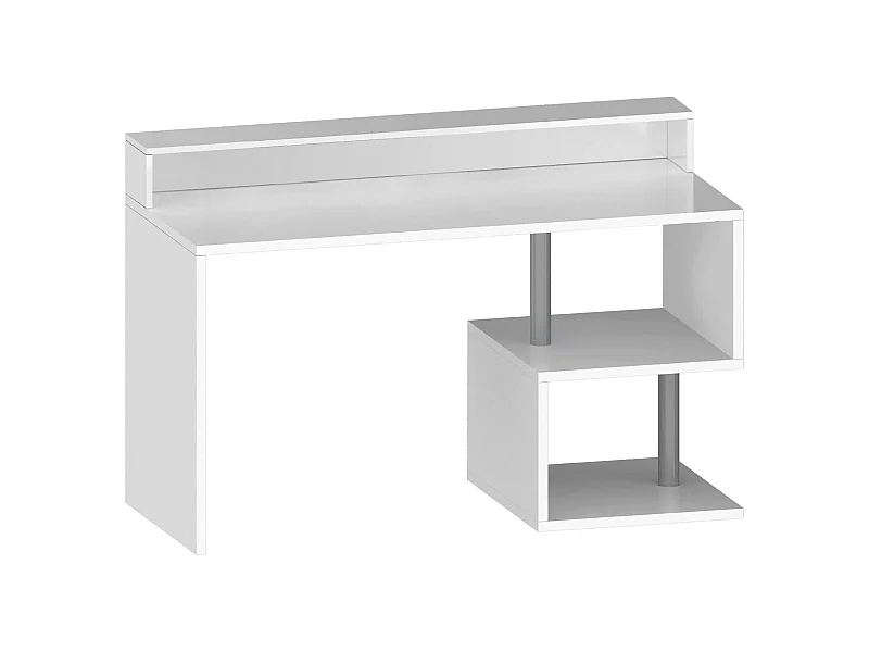 Bureau Silvestro, bureau linéaire avec étagères de rangement, bureau polyvalent avec plateau, 140x60h93 cm, Blanc