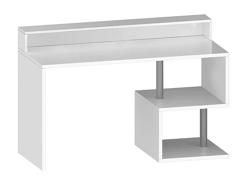 Bureau Silvestro, bureau linéaire avec étagères de rangement, bureau polyvalent avec plateau, 140x60h93 cm, Blanc