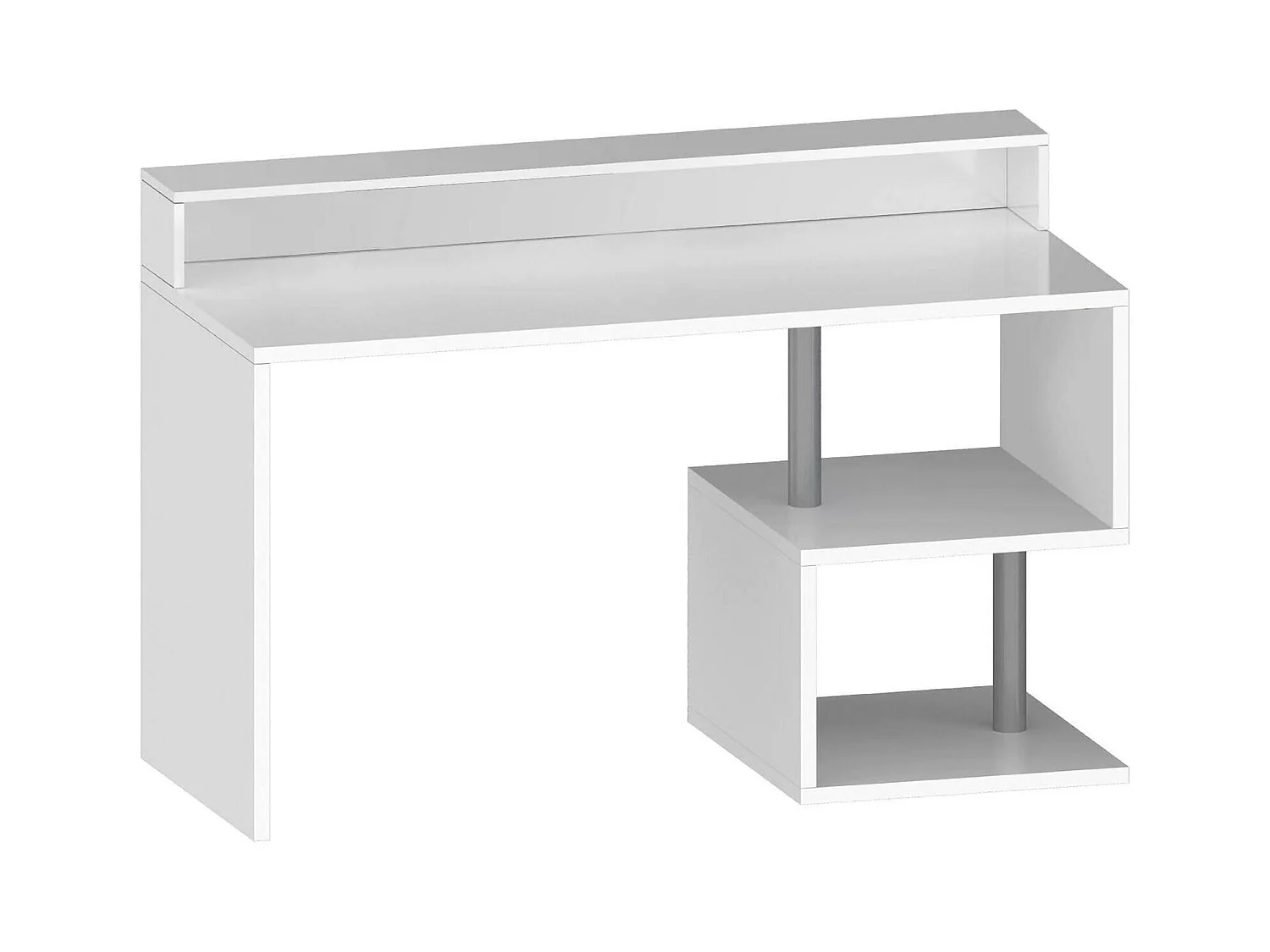 ScriVania Dcheryshe, Lineair Bureau met oprekplanken, Multifunctioneel Bureau met overstek, 140x60h93 cm, Wit